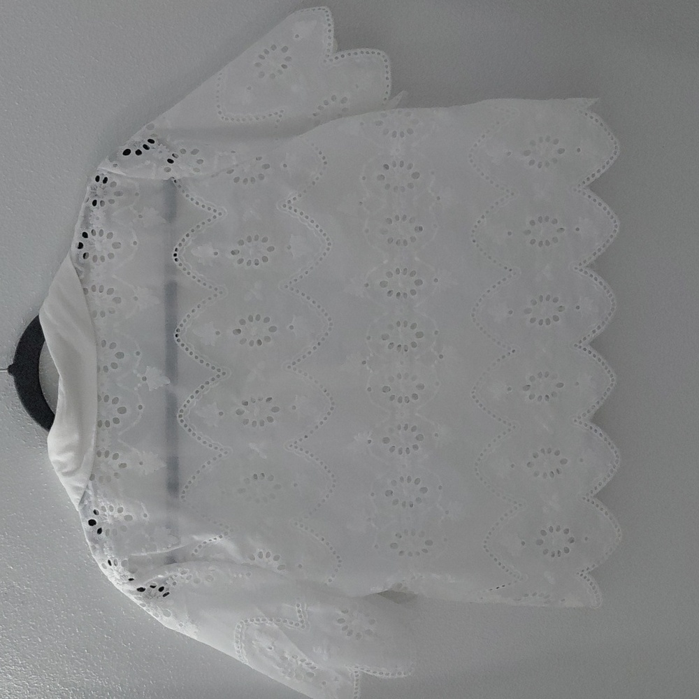 Shein Eyelet Embroidery Design White Cotton Top Sz L New - Picture 4 of 8